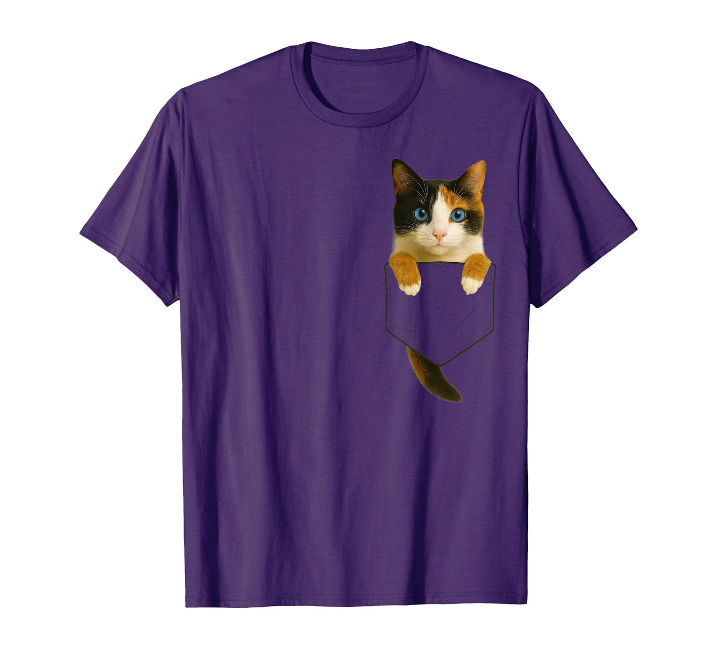 Cute Calico Cat Pocket Funny Gifts Cat Mom Cat Dad Cat Lover T-Shirt