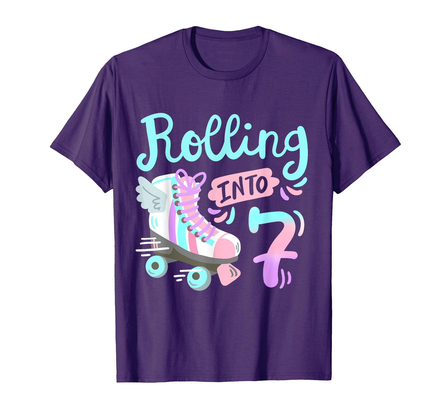 Rolling Into 7 Roller Skates Skater Girl 7th Birthday Party T-Shirt