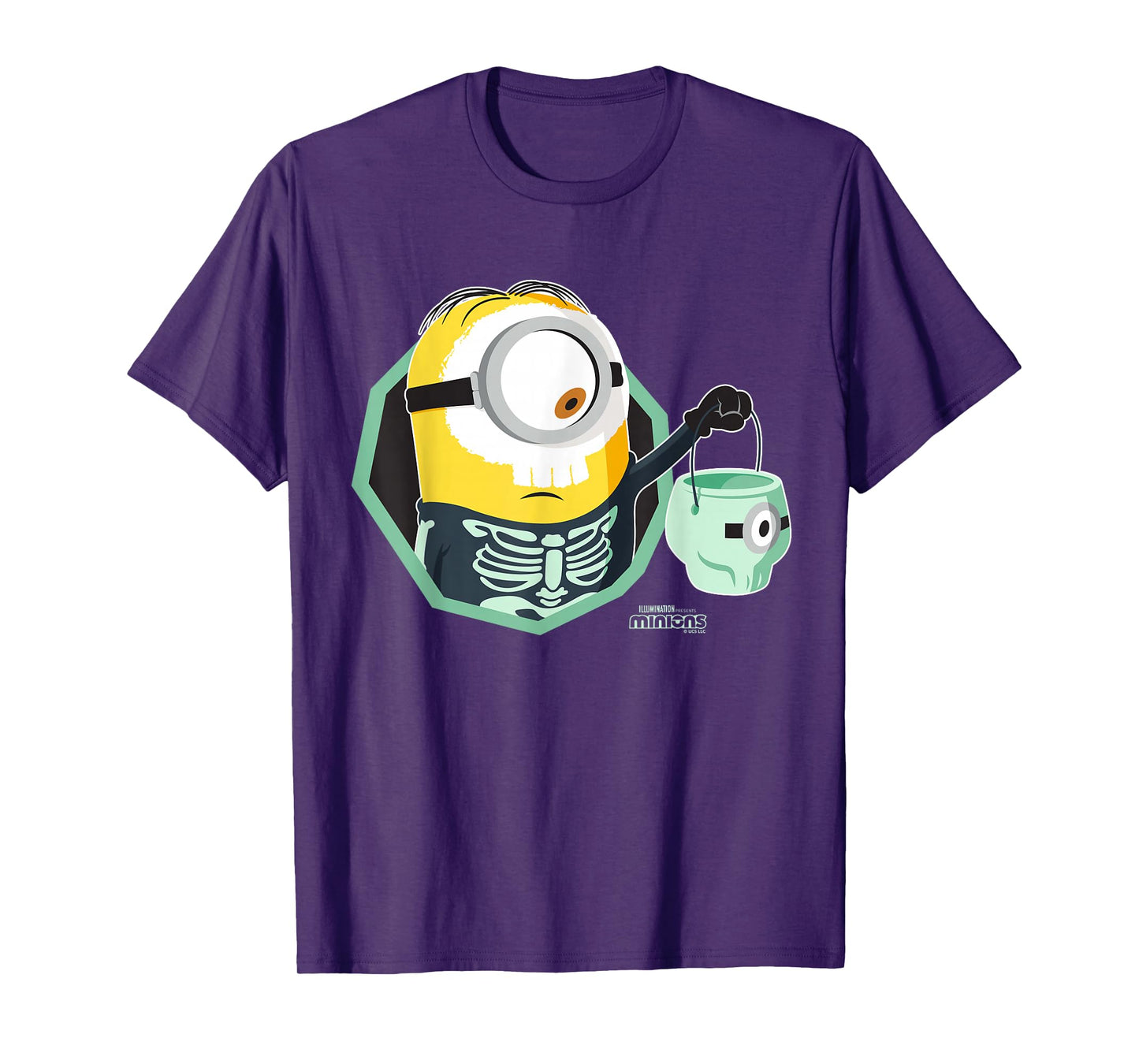 Minions Stuart Skeleton Costume with Bucket T-Shirt