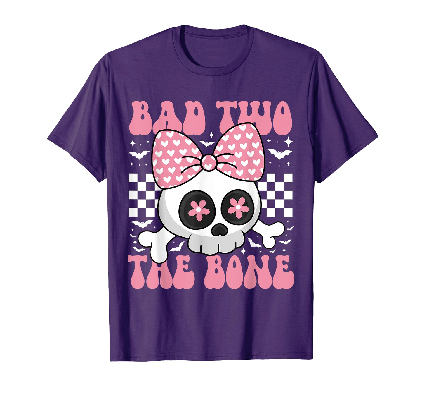 Bad Two The Bone Skull with Pink Bow for Halloween T-Shirt