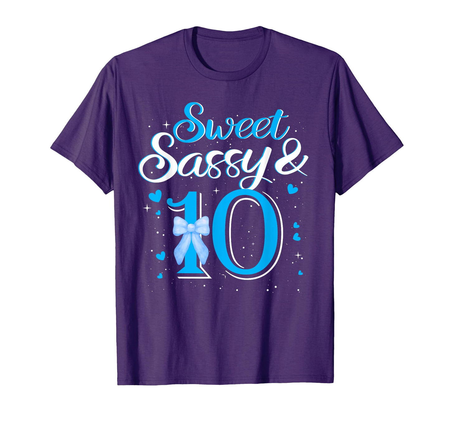 Blue Sweet Sassy And 10th Ten Bow Birthday 10 Year Old Kids T-Shirt