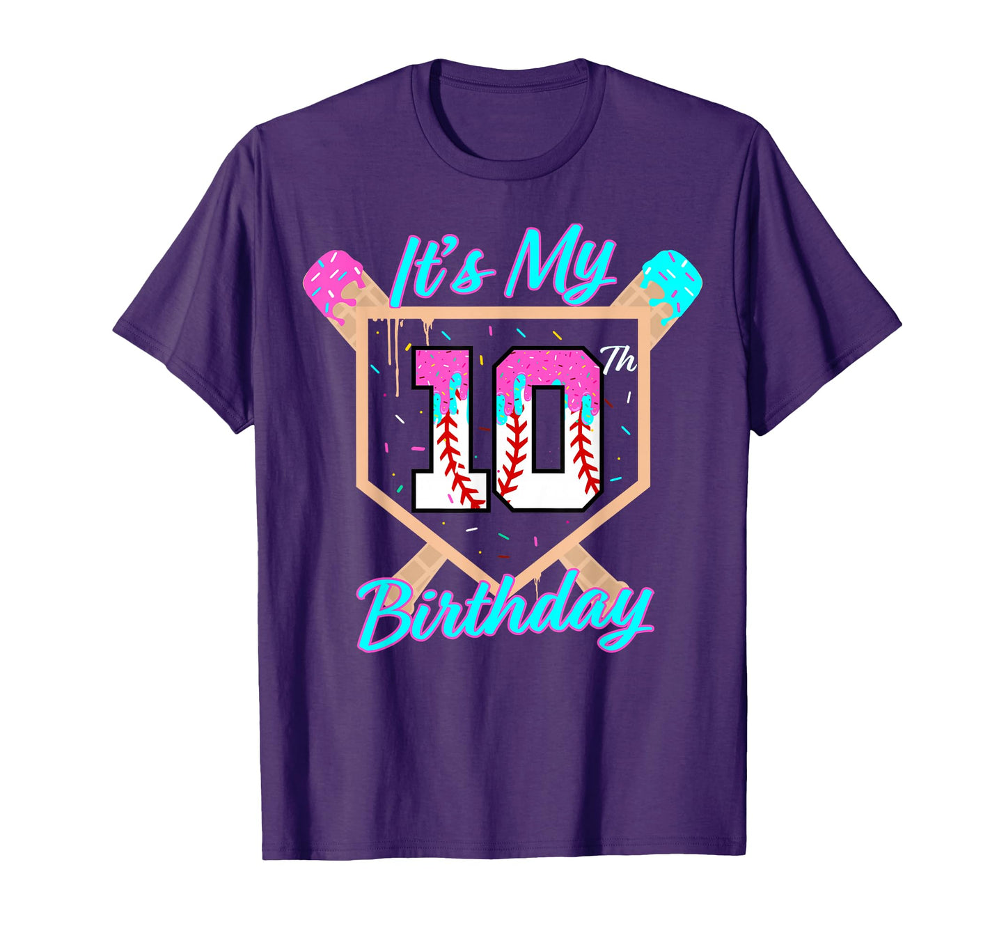 Baseball 10 Year Old Ice Cream Drip 10th Birthday Boy 10 T-Shirt