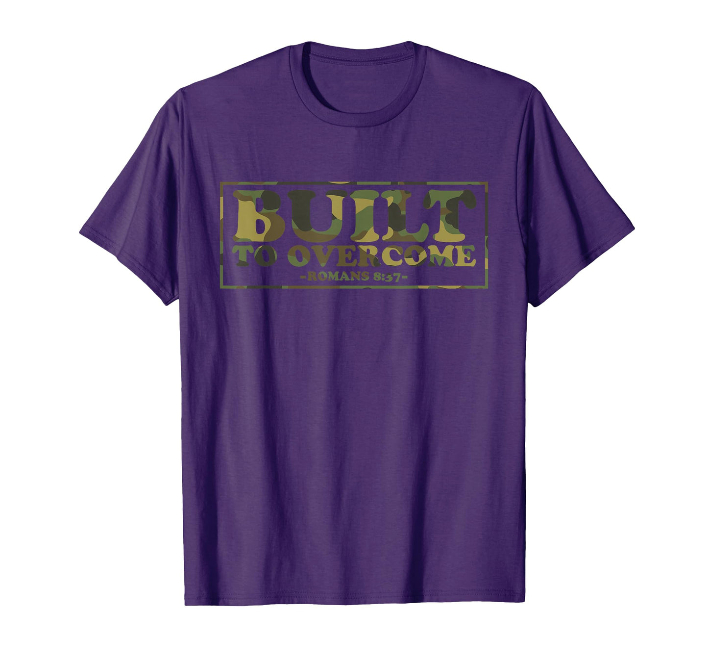 Built to Overcome Camo Christian Gym Faith Workout Scripture T-Shirt