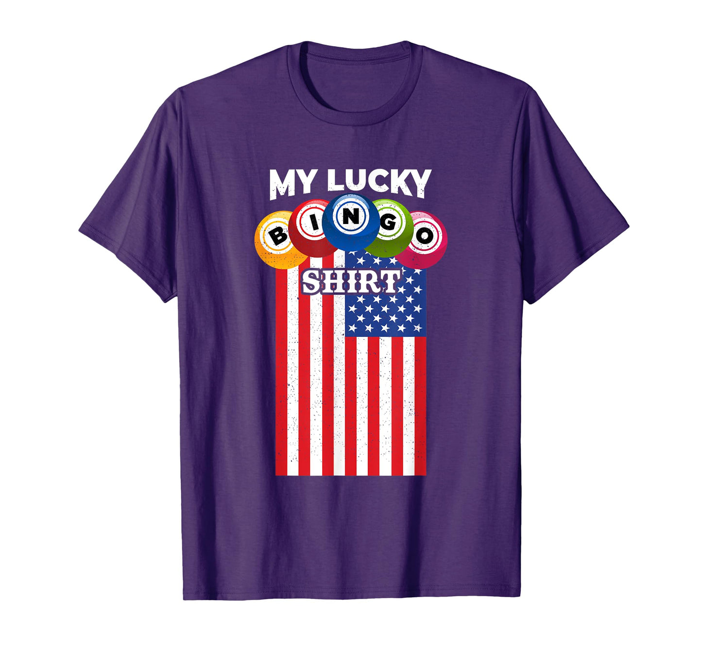Lucky Bingo With American Flag Funny Bingo Player T-Shirt