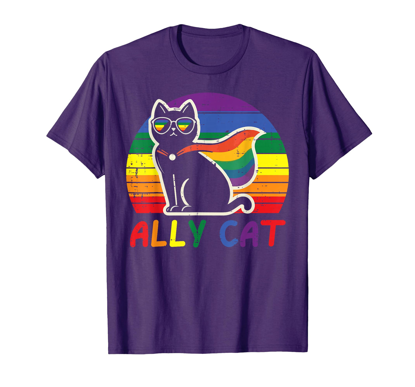 Gay Pride Month Ally Cat Funny LGBTQ Rainbow Men Women Kids T-Shirt