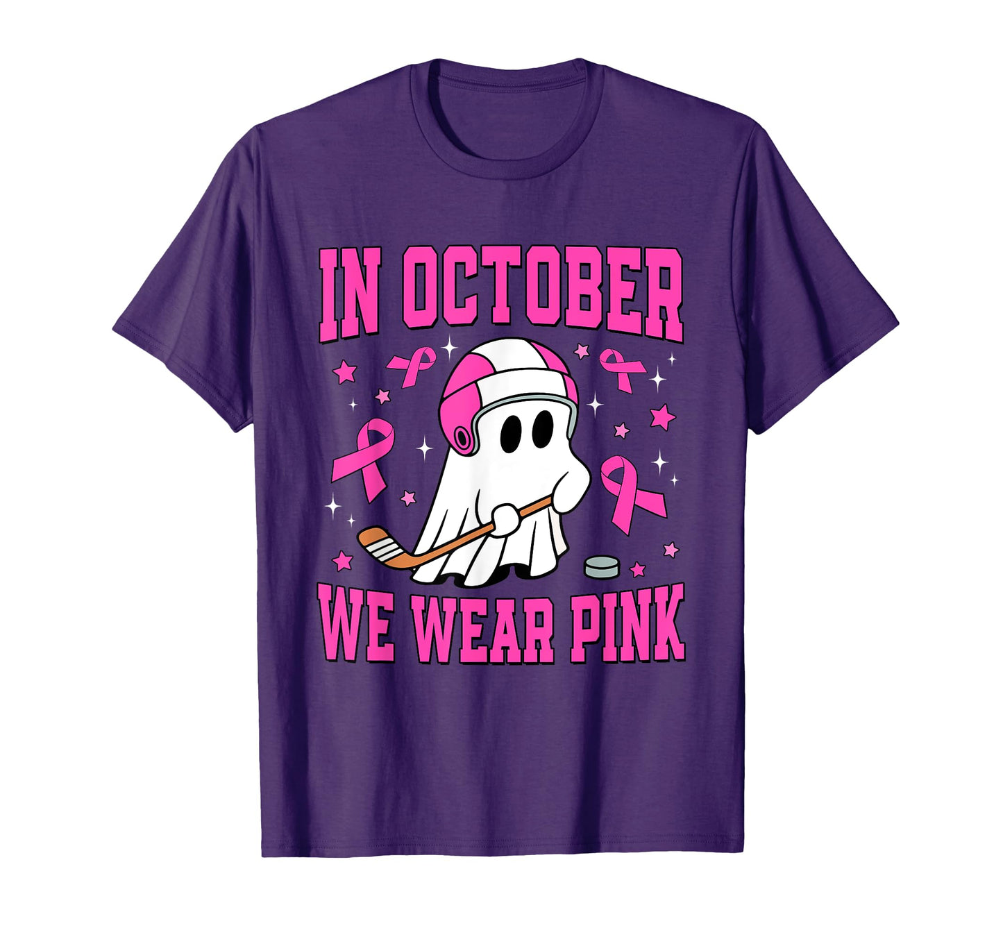 In October We Wear Pink Ghost Hockey Breast Cancer T-Shirt