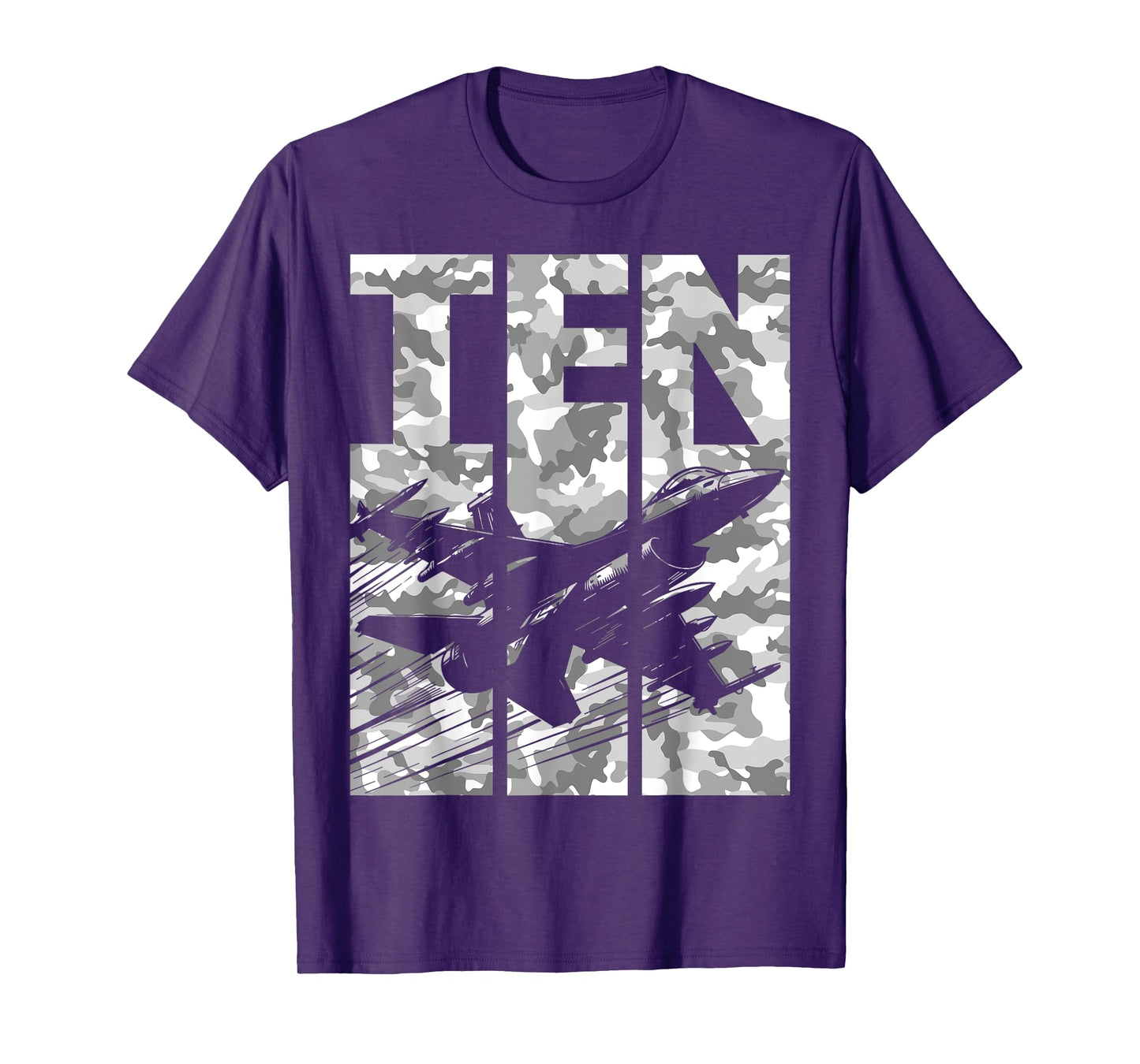 Military Fighter Jet Camo Ten Year Old Boys 10th Birthday T-Shirt