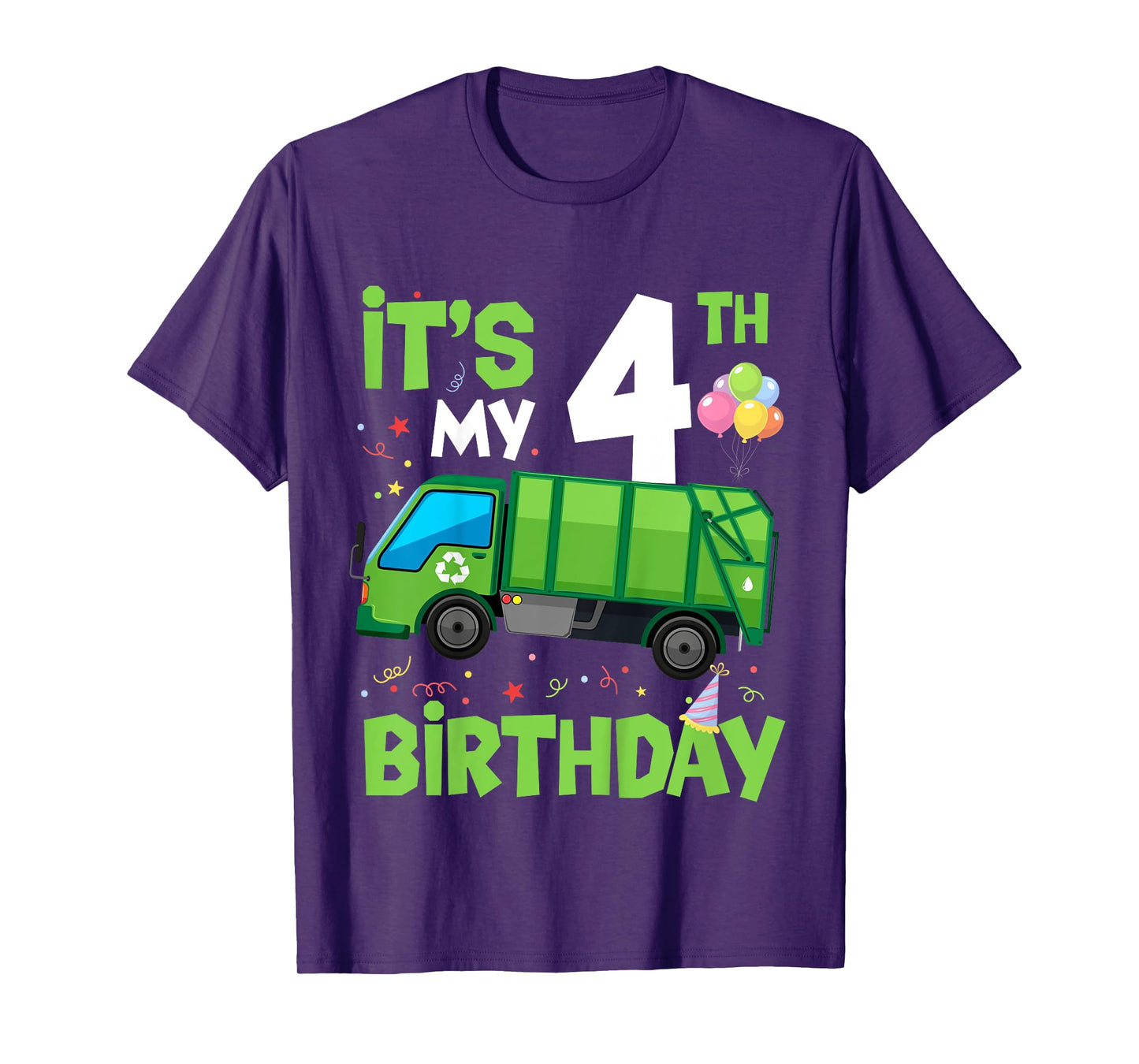 Kids It's My 4th Birthday Garbage Truck 4 Year Old Birthday Boy T-Shirt