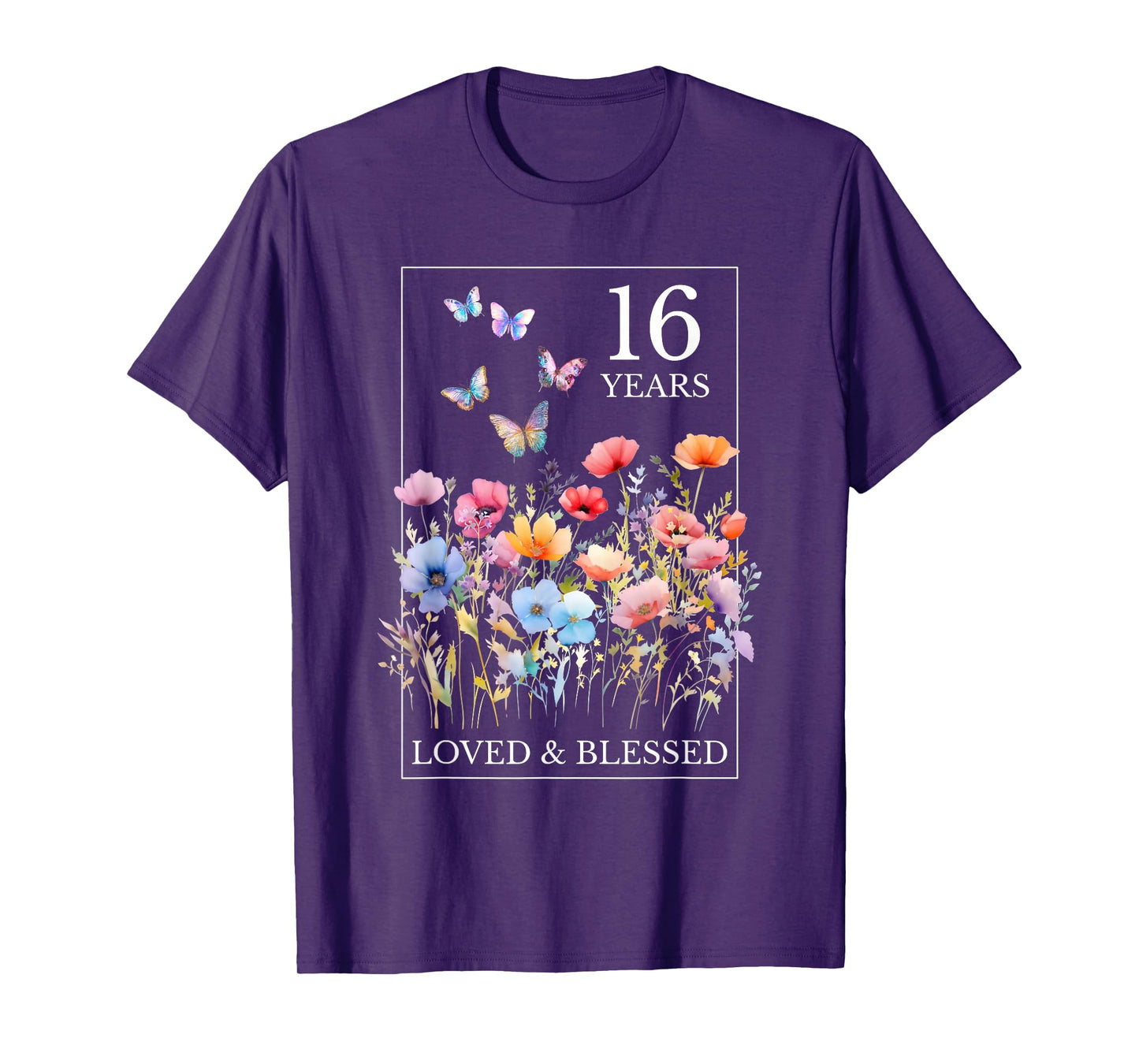 16 Years Loved Blessed Butterfly Flower Stamp 16th Birthday T-Shirt