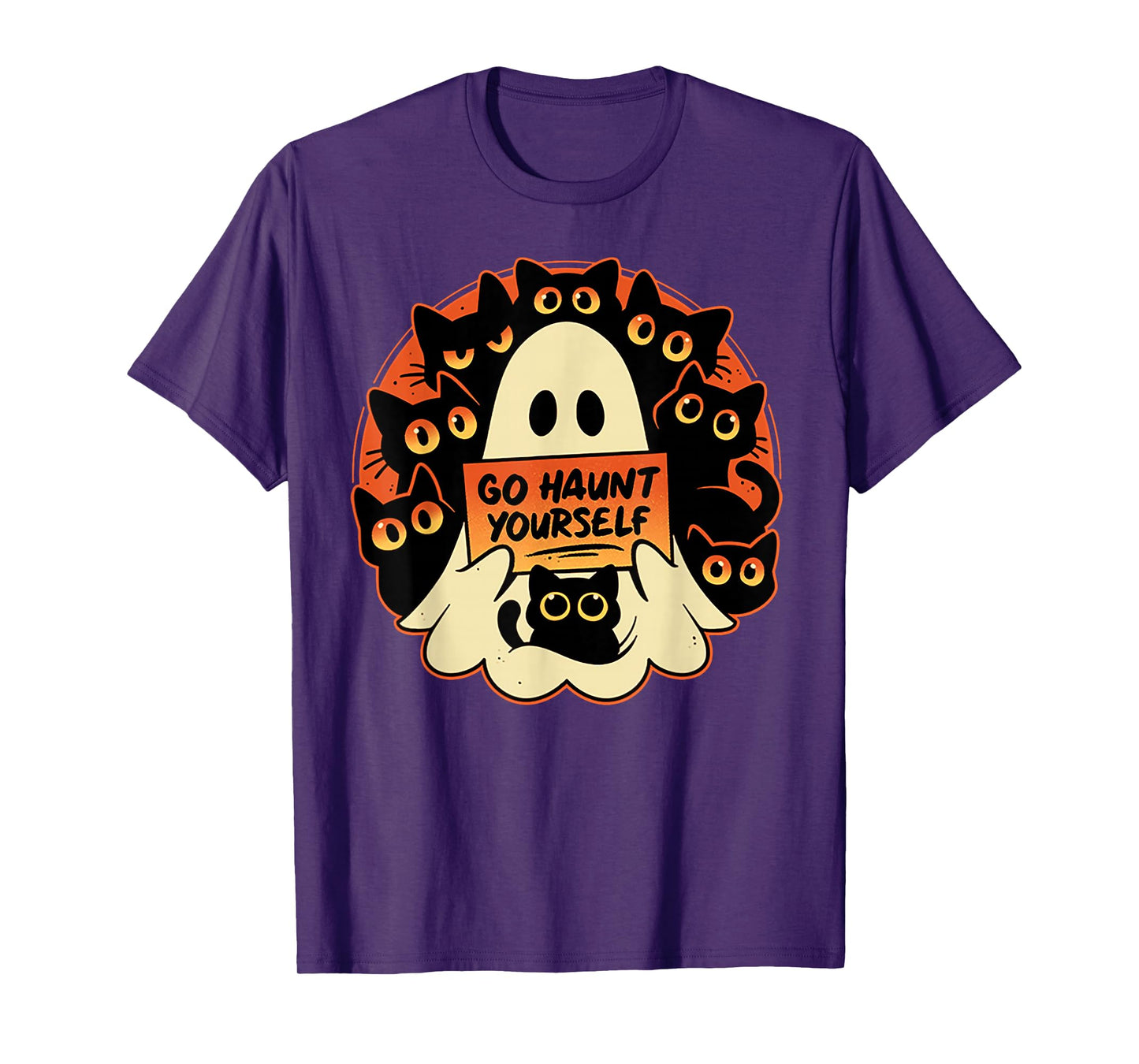 Go Haunt Yourself Funny Rude Cursing Ghost Black Cat T-Shirt
