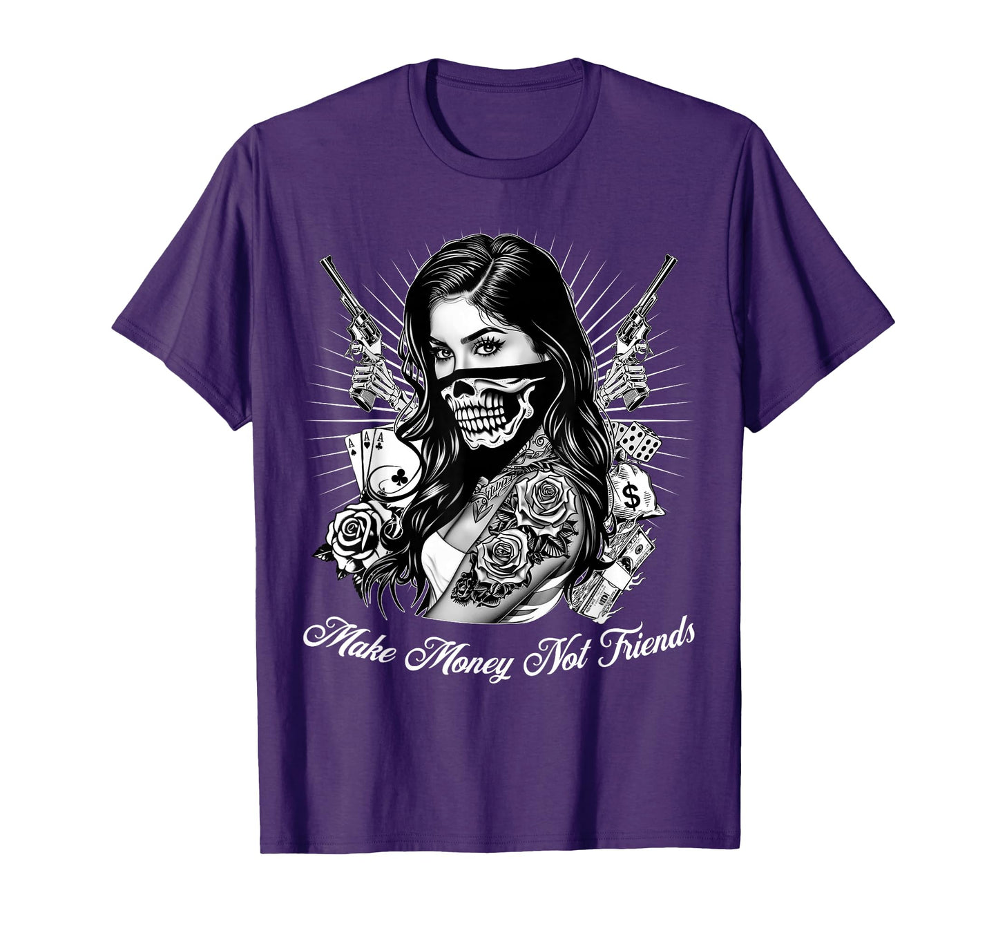 Make Money Not Friends Chicano Gangsta Girl Skull Bandana T-Shirt