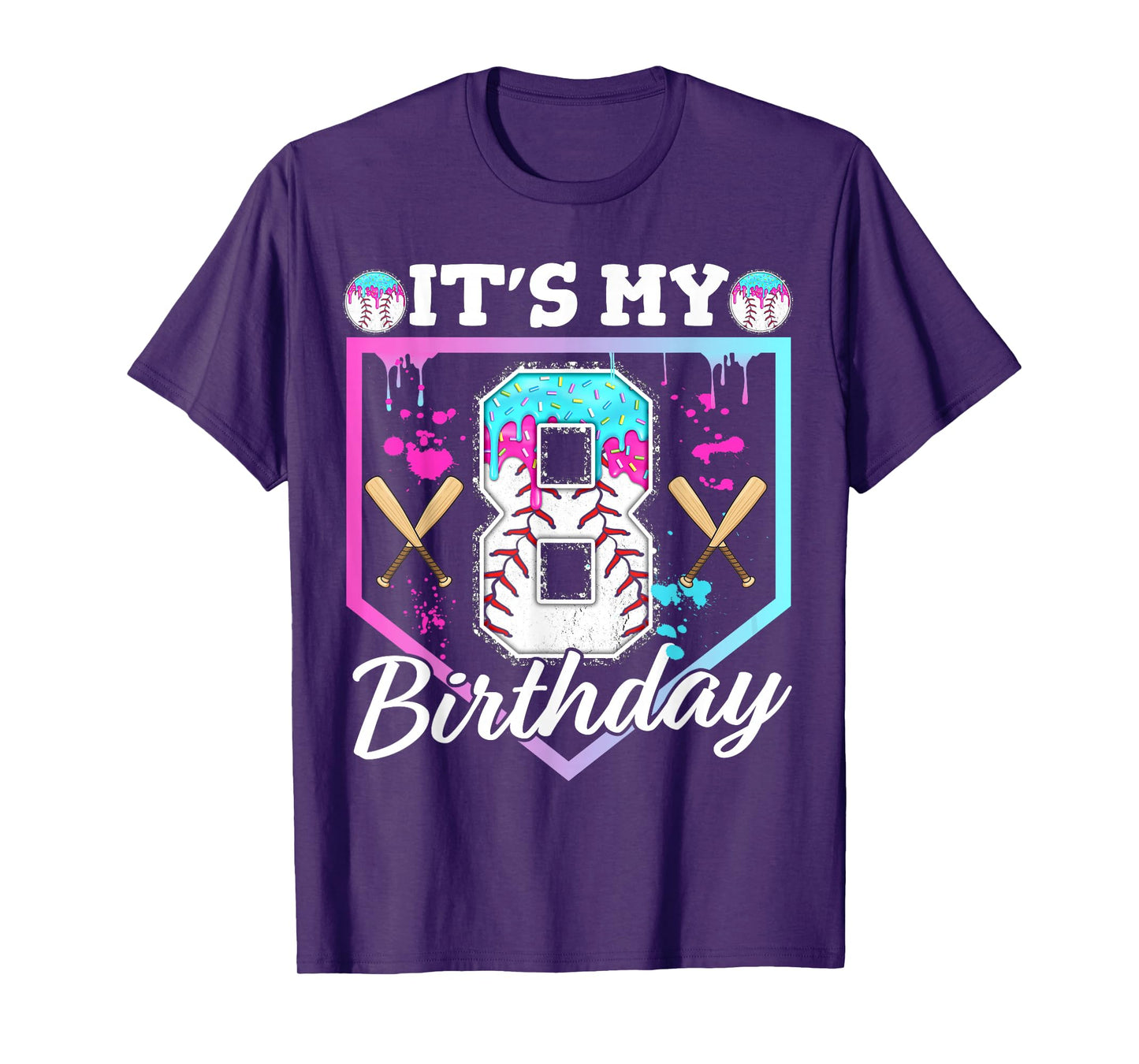 Baseball Drip 8 Year Old Ice Cream 8th Birthday Boy Dripping T-Shirt