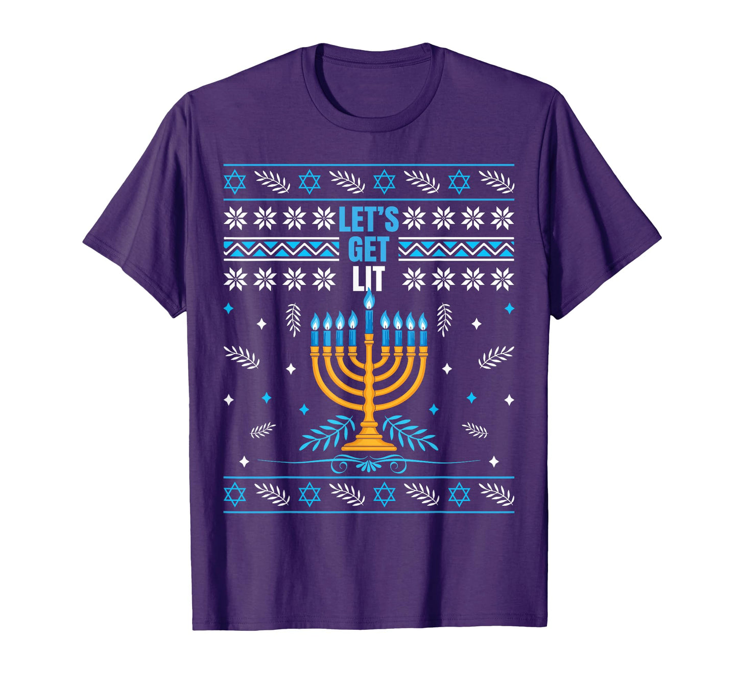 Let's Get Lit Menorah Ugly Christmas Happy Hanukkah T-Shirt
