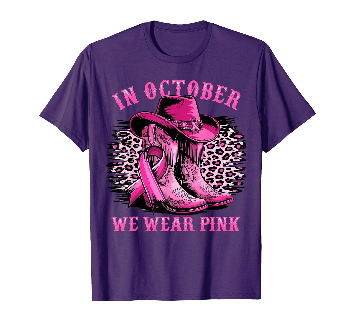 in October We Wear Pink Ribbon Cowgirl Western Breast Cancer T-Shirt