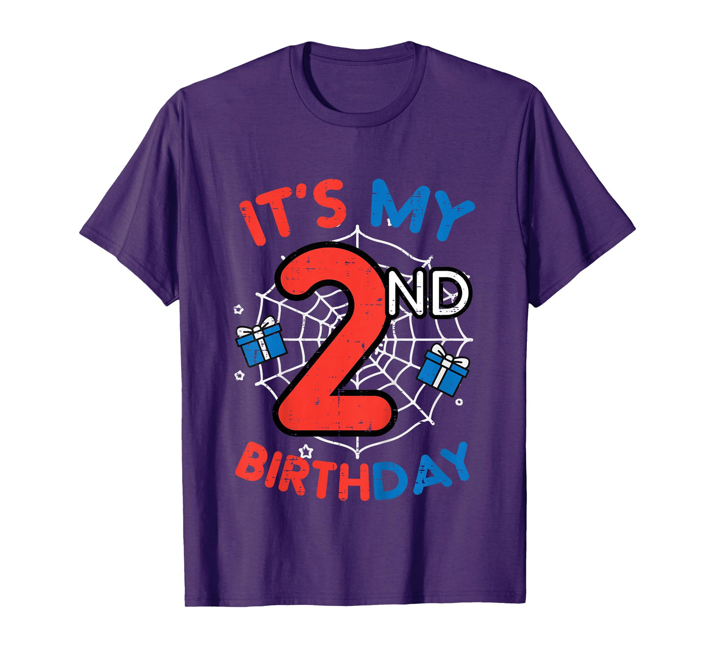 Kids Its My 2nd Birthday Spider Web 2 Year Old Bday Boys Toddler T-Shirt