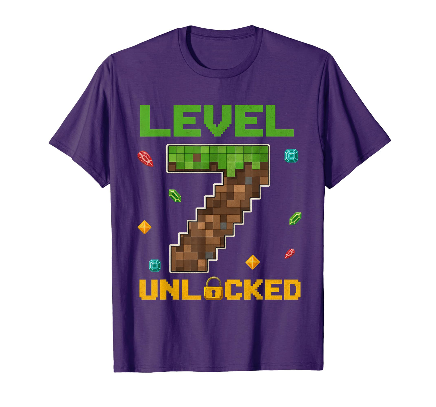 Retro Pixel Level 7 Unlocked Birthday Gamer Gift for Kid Boy T-Shirt