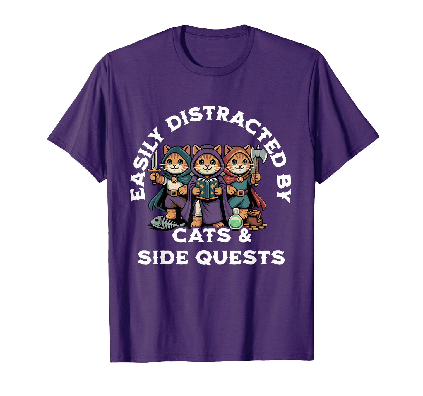 RPG Gamer Cat Distraction Side Quest Nerdy Men Women T-Shirt
