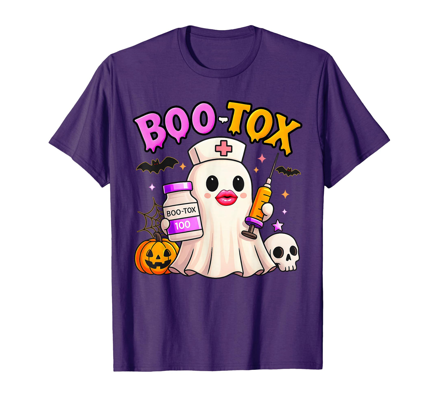 Funny Boo Tox Aesthetic Nurse Ghost Skull Pumpkin Halloween T-Shirt