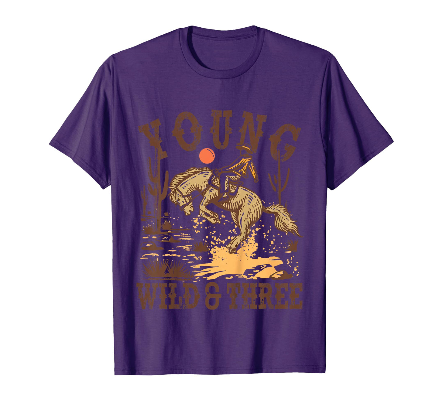 Kids Young Wild & Three Cowboy Western Rodeo 3rd Birthday Boy T-Shirt