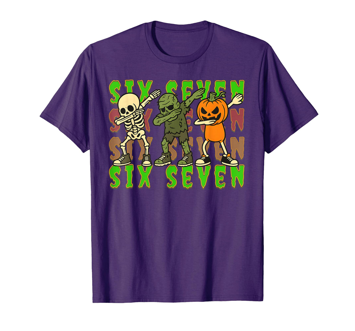 67 Halloween Meme Six Seven Dabbing Skeleton Zombie Pumpkin T-Shirt