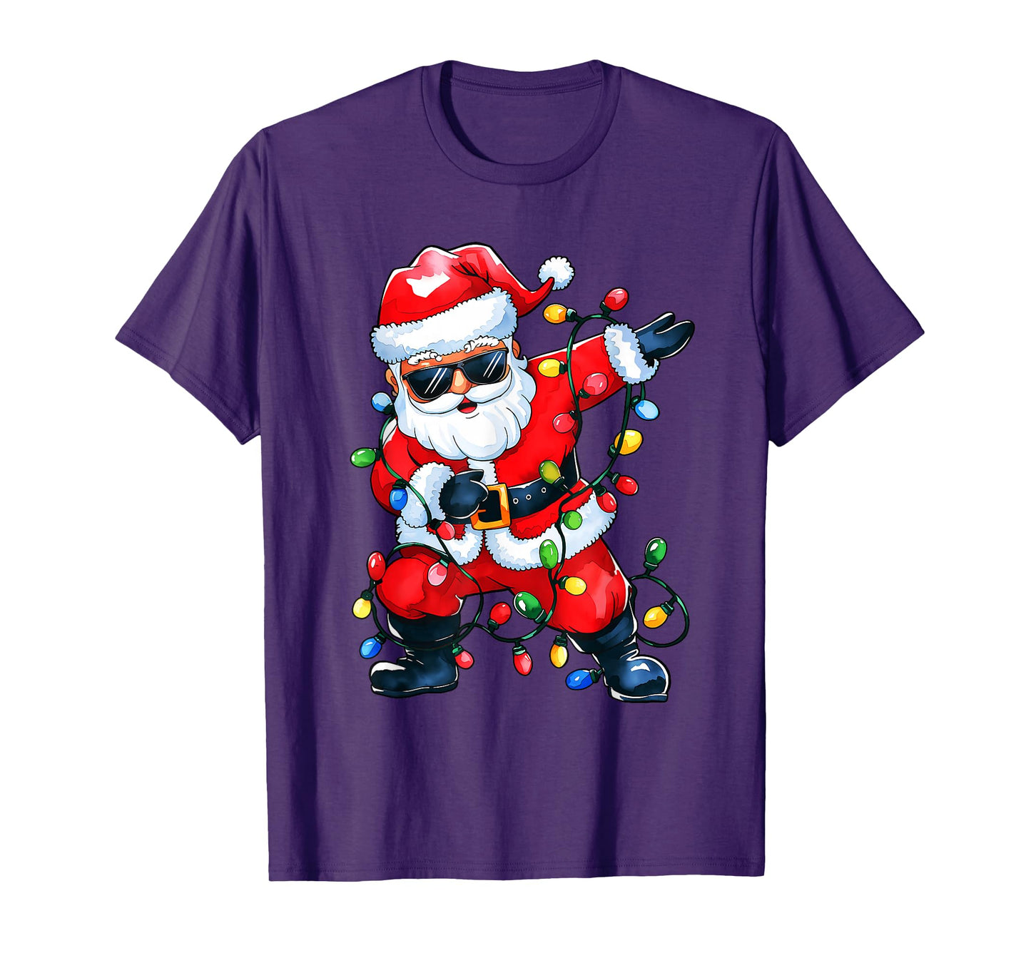 Dabbing Santa Xmas Light Girls Boys Kids Funny Christmas Tee T-Shirt
