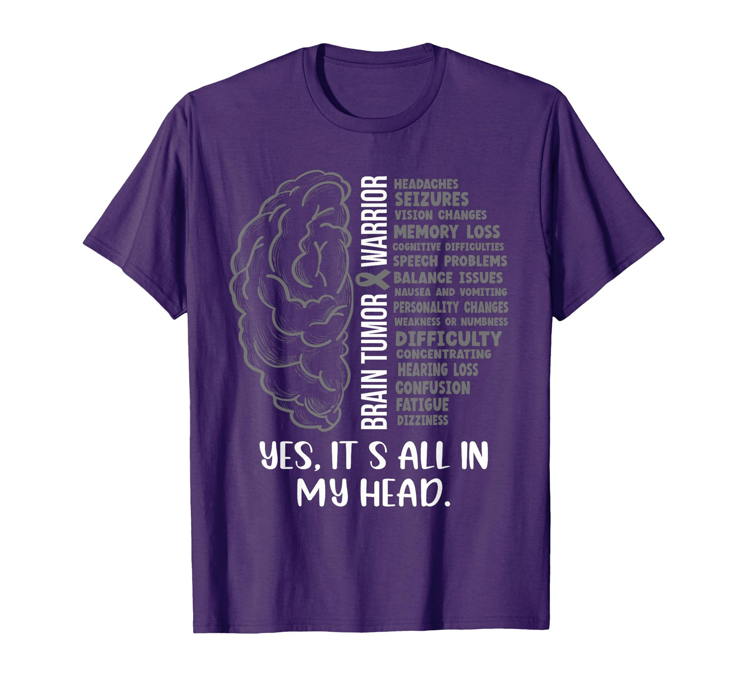 Brain Tumor Warrior It's all in my Head Funny Brain Cancer T-Shirt