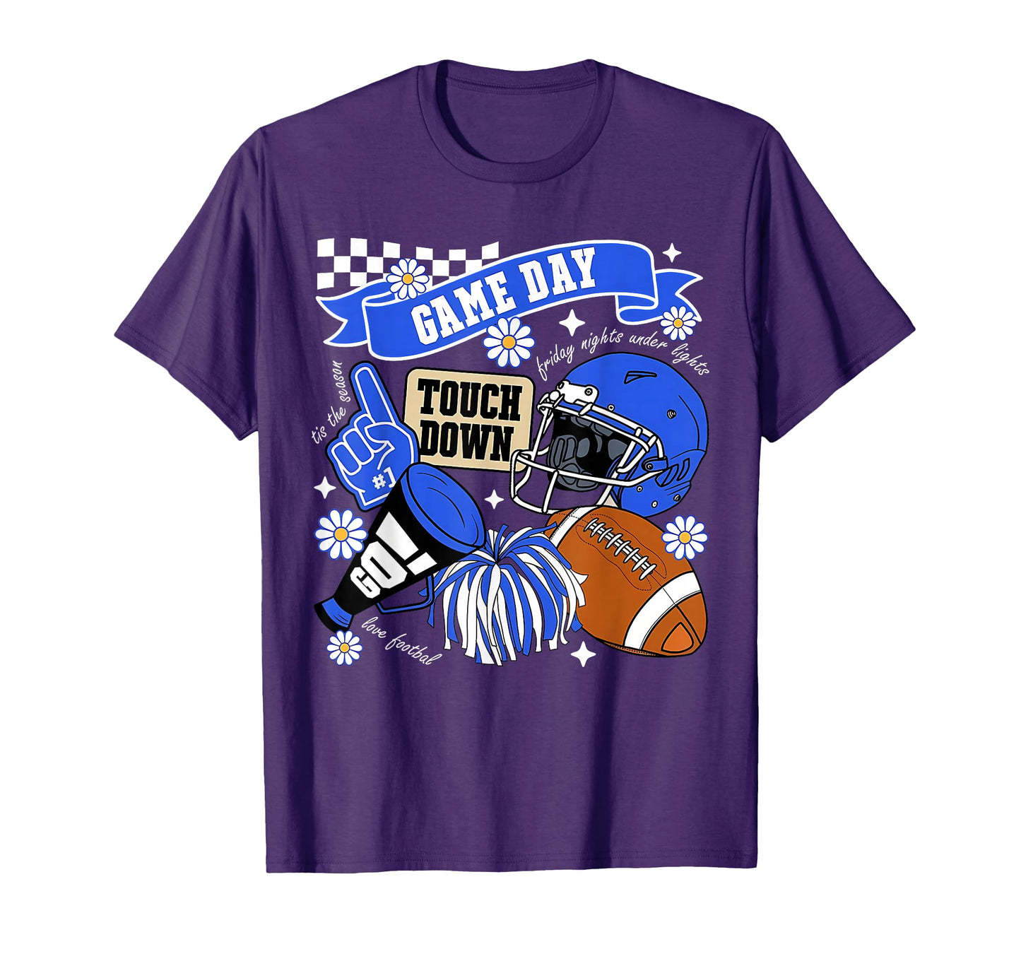 Blue Game Day Touchdown Football Lover Women Mom Men Kids T-Shirt