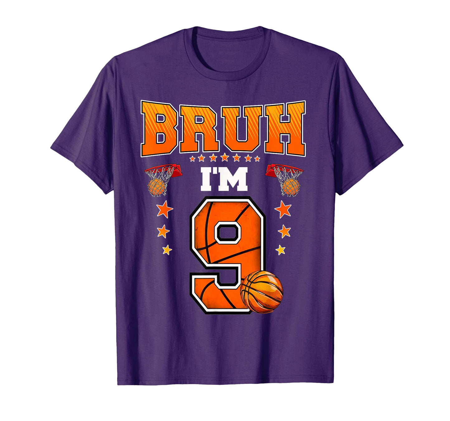 Bruh I'm 9 Year Old Baller Basketball 9th Birthday Boy Funny T-Shirt