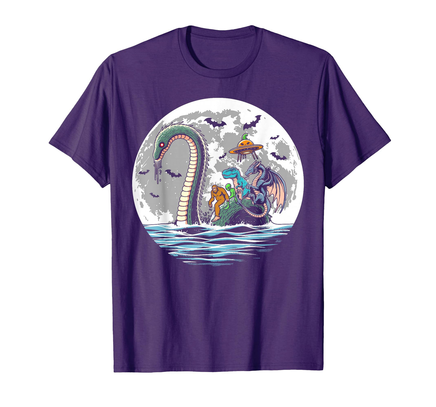 Halloween bigfoot alien loch Ness UFO Halloween party spooky T-Shirt