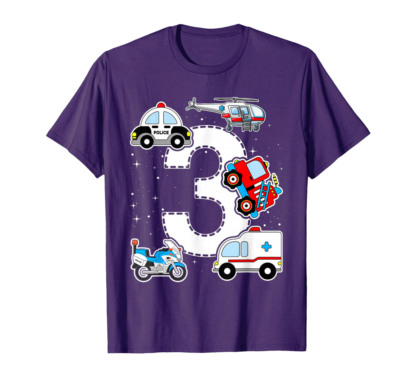 Emergency Vehicles 3rd Birthday Fire Truck Police Car Boys T-Shirt