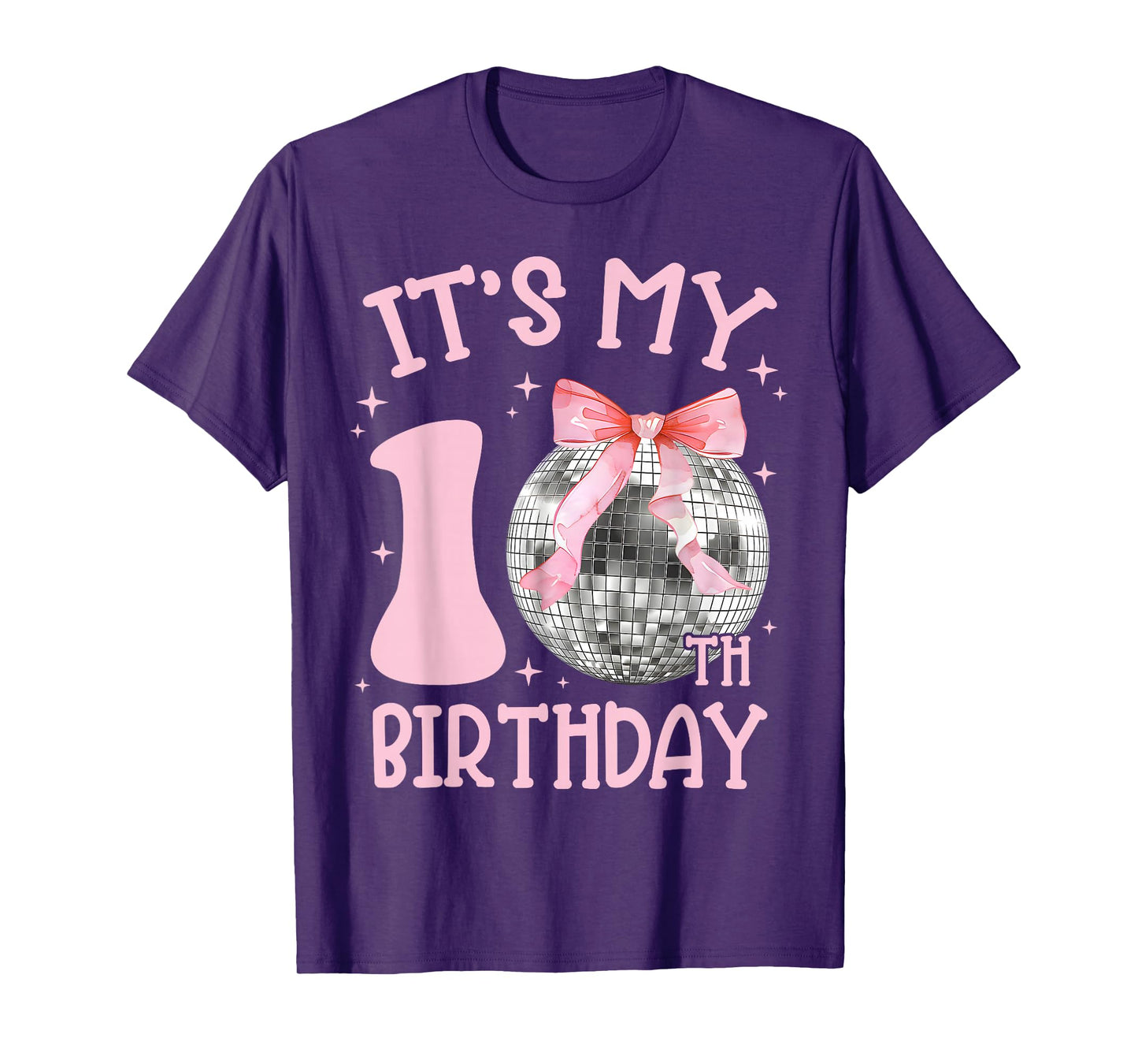 10th Birthday Coquette Bow Disco Ball 10 Year Old Birthday T-Shirt