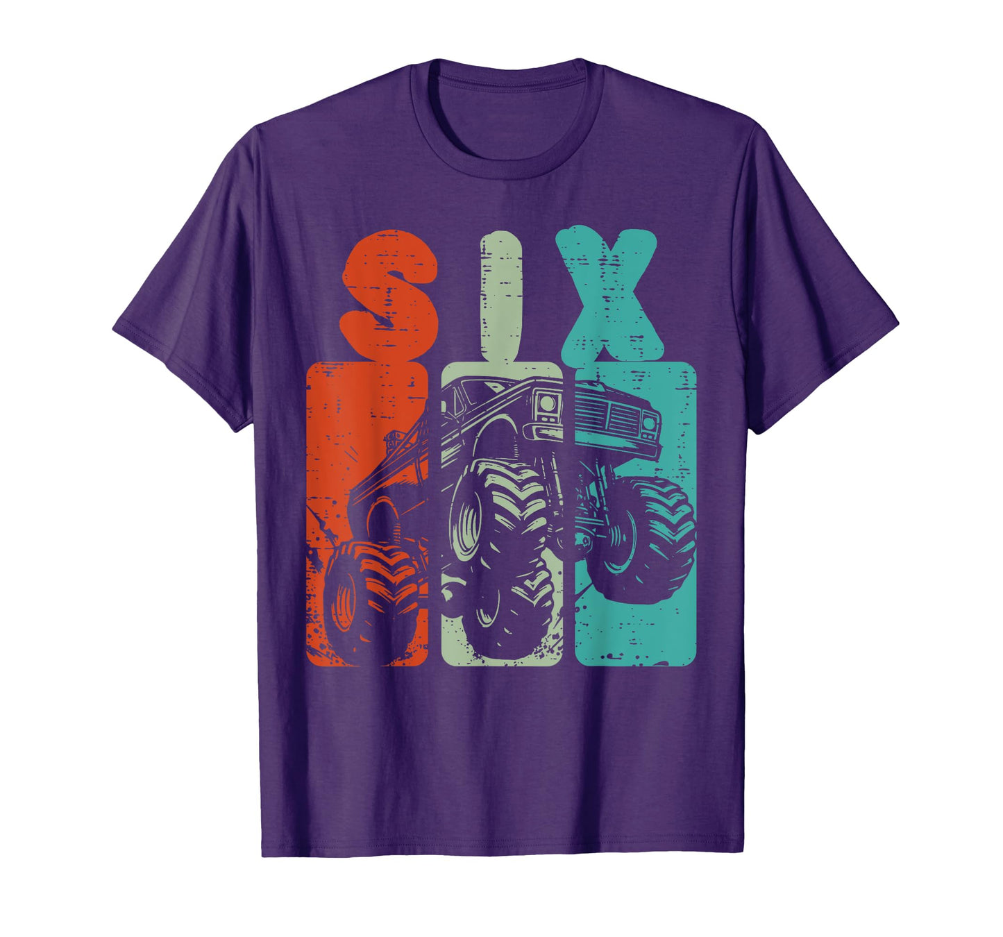 6th Birthday Monster Truck Six Retro 6 Bday Boys Kids Youth T-Shirt