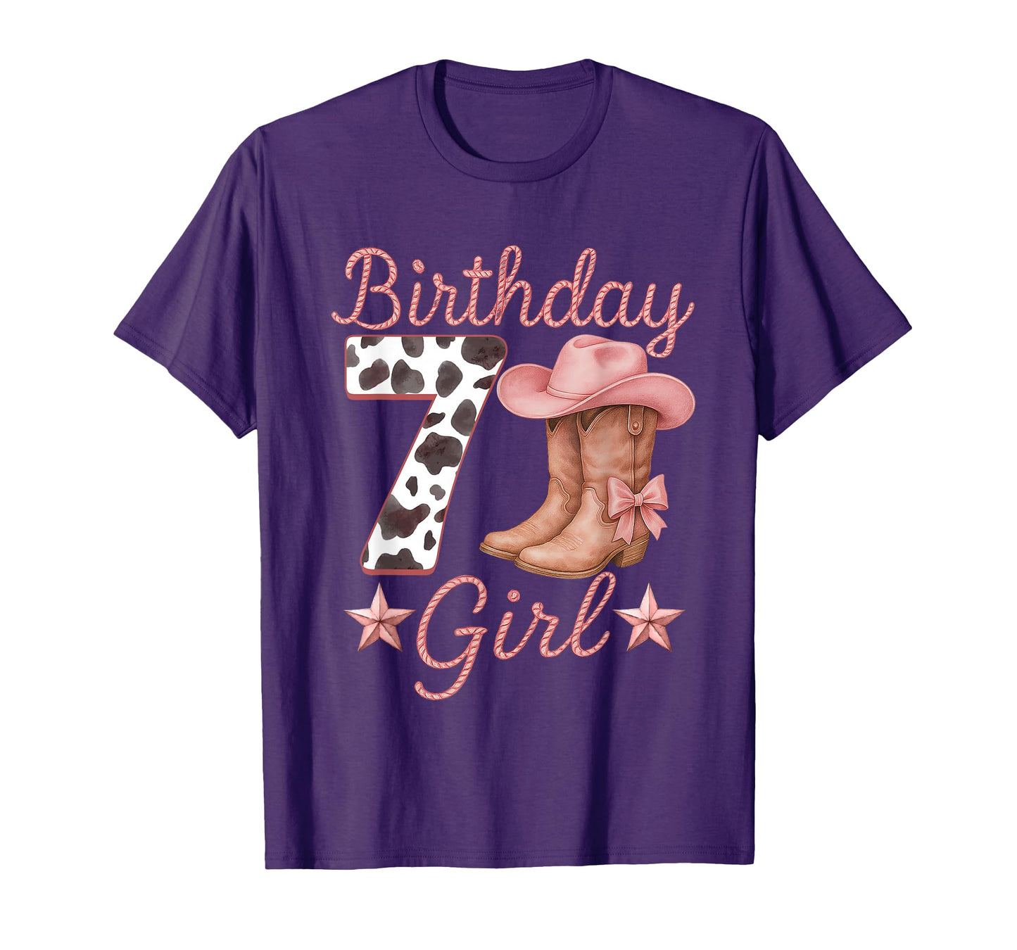 7th Birthday Girl Cowgirl Boots Hat Cow Western Rodeo Outfit T-Shirt