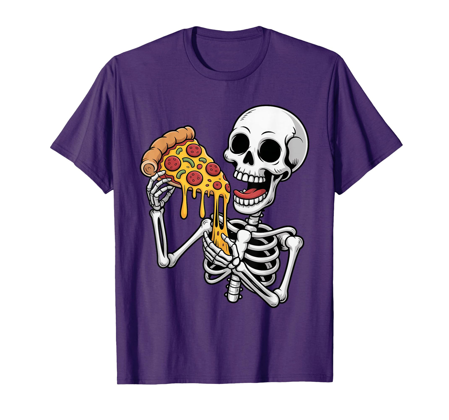 Creepy Skeleton Eating Pizza Halloween Costume Spooky Season T-Shirt