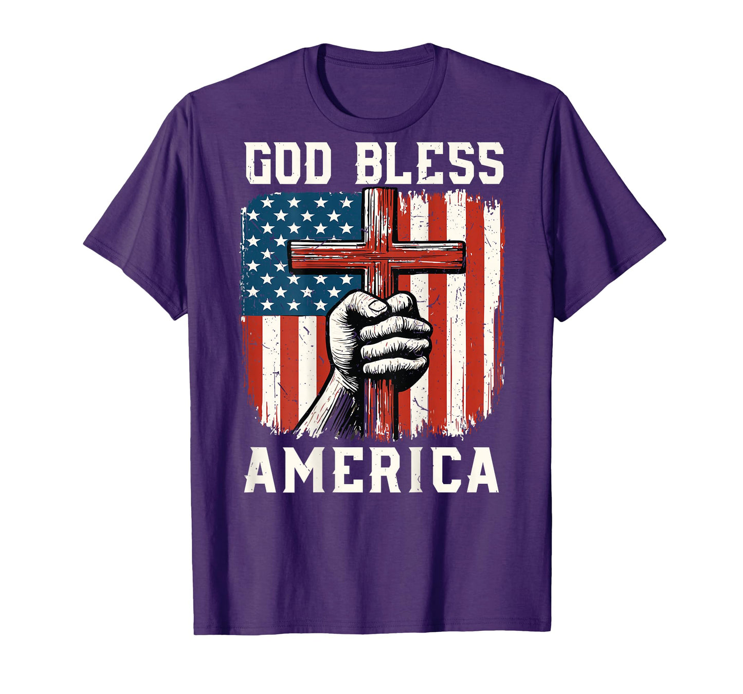 On-Back God Bless America Patriotic Christian Faith USA Flag T-Shirt