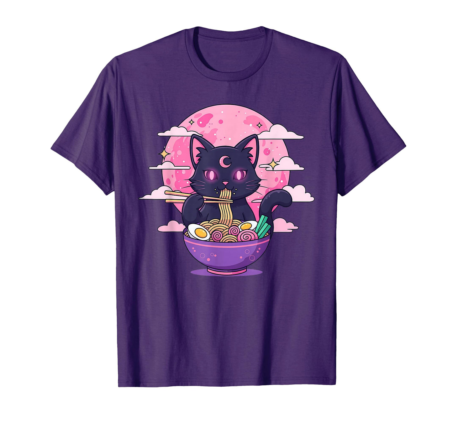 Pastel Goth Aesthetic Kawaii Creepy Cat Eating Ramen Noodles T-Shirt