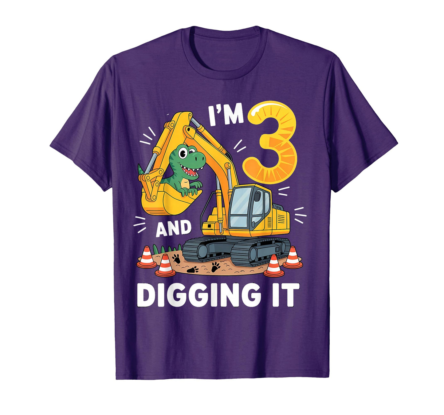 Three 3yr 3rd Birthday Construction Dinosaur Boy 3 Years Old T-Shirt