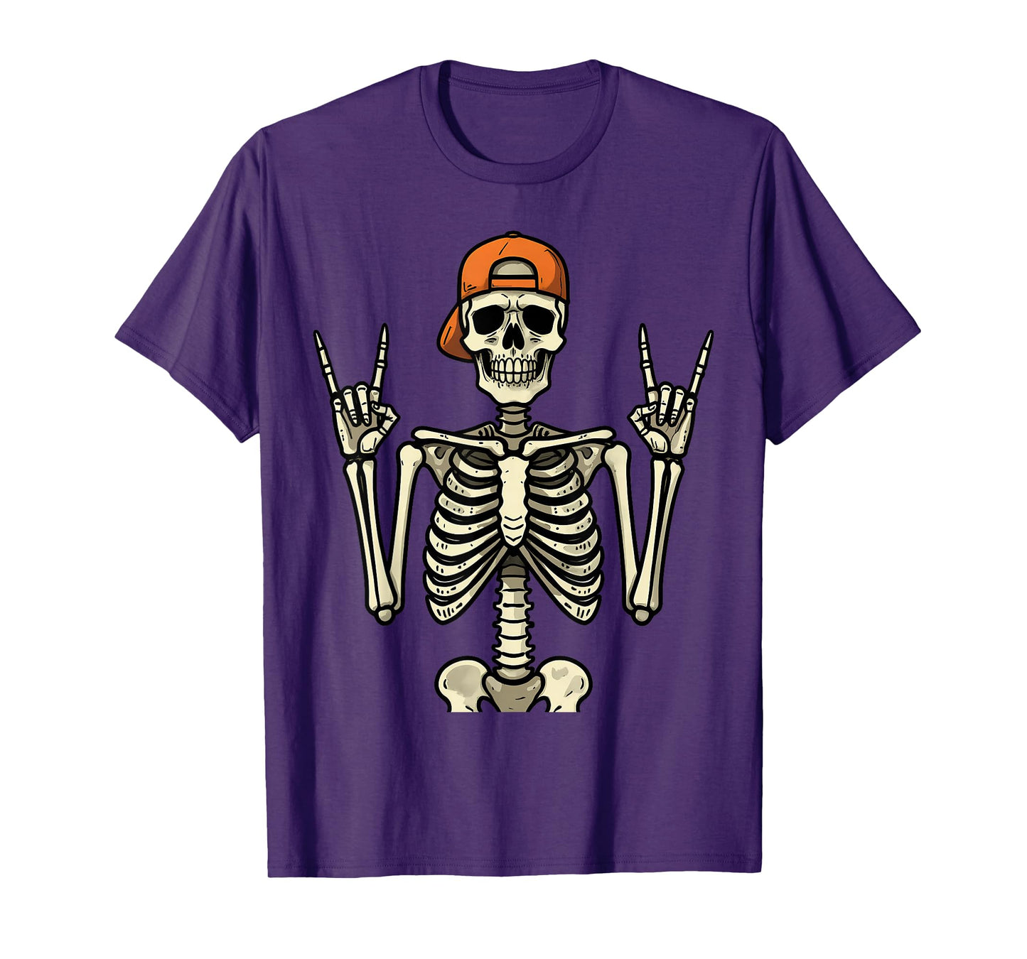 Rocker Skeleton Halloween Baseball Cap Cool Rock Hand Sign T-Shirt
