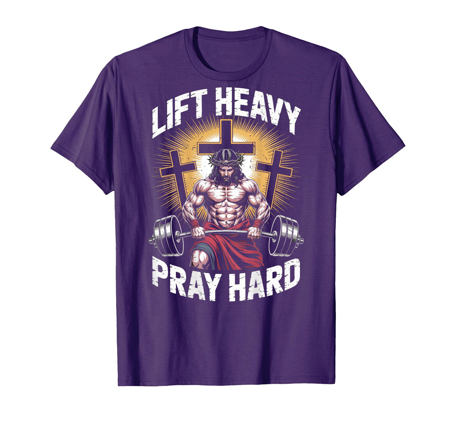 Men's Christian Workout Lift Heavy Pray Hard Funny Jesus Gym T-Shirt
