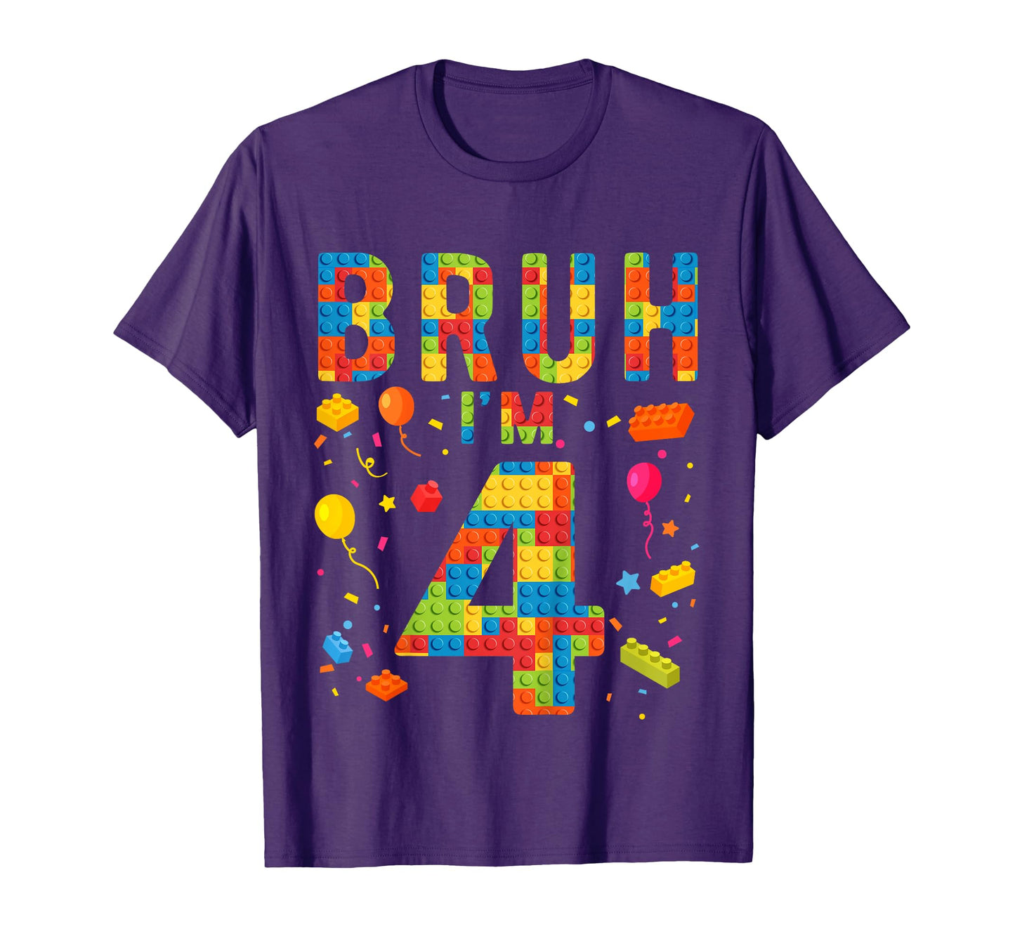 Kids 4 Year Old Building Blocks Bruh 4th Birthday Boy T-Shirt
