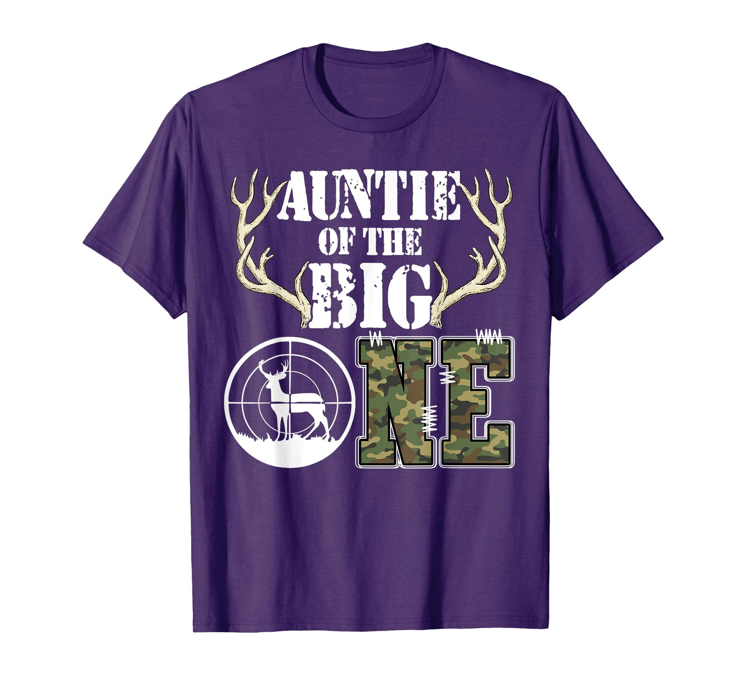 Auntie of The Big One Birthday Boy Deer Hunter Camouflage T-Shirt
