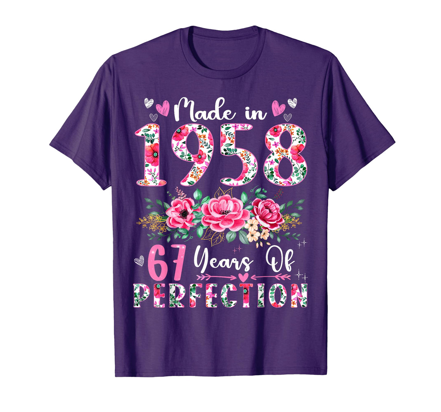 67 Year Old Made In 1958 Floral 67th Birthday Women T-Shirt