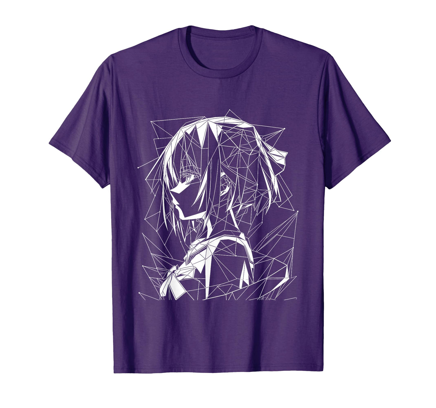 Anime Girl Geometrical Line Art Black and White Silhouette T-Shirt