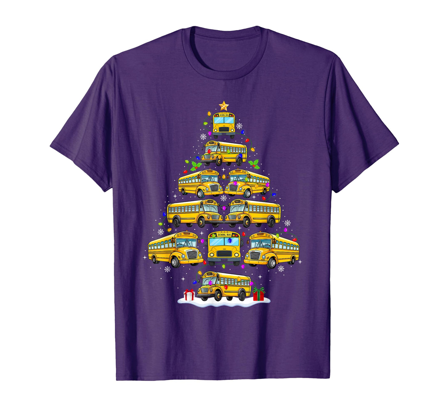 School Bus Christmas Tree Lights Bus Driver Xmas Pajamas T-Shirt