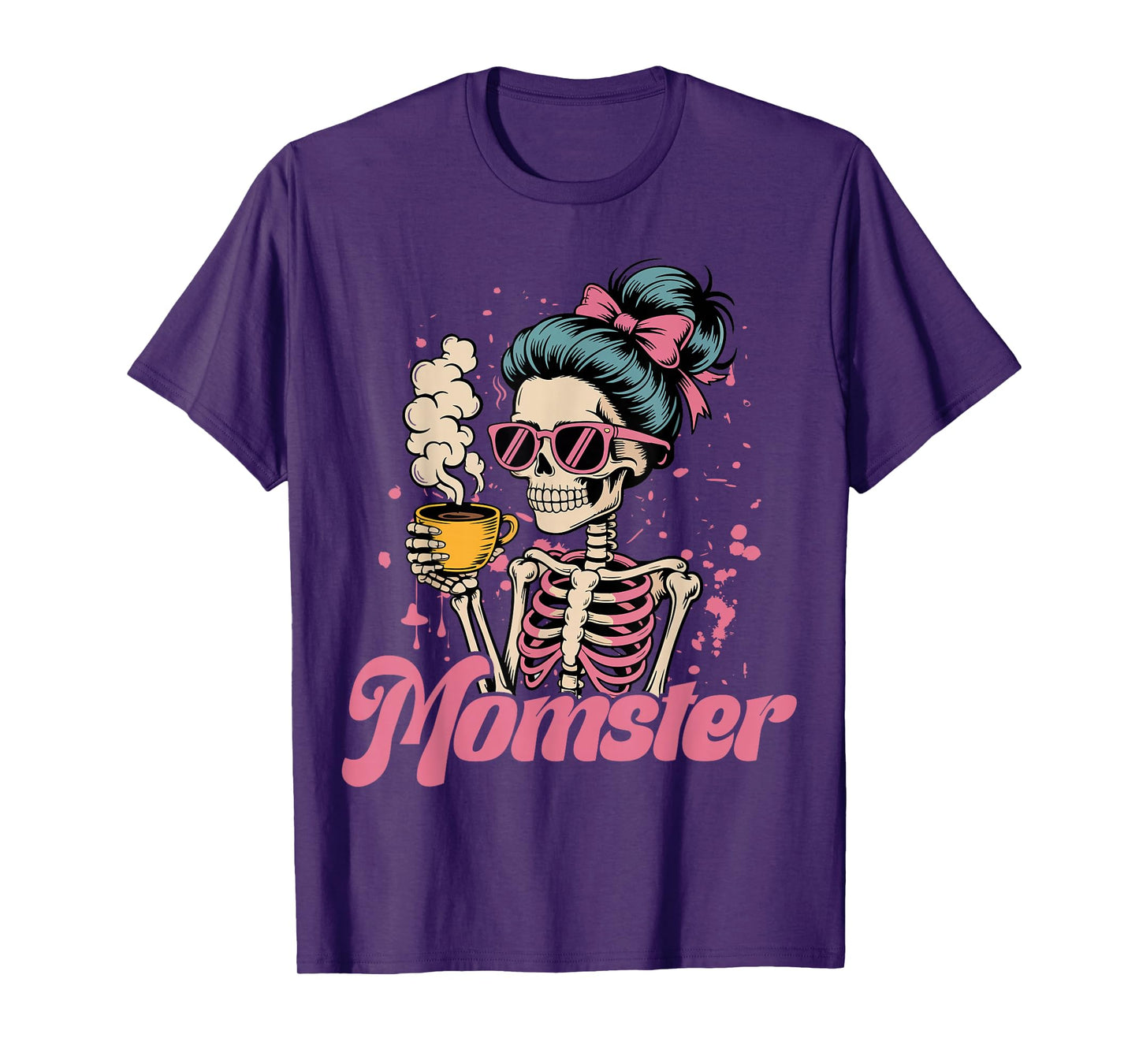 Momster Skeleton Woman Coffee Funny Halloween Mom Mama Women T-Shirt