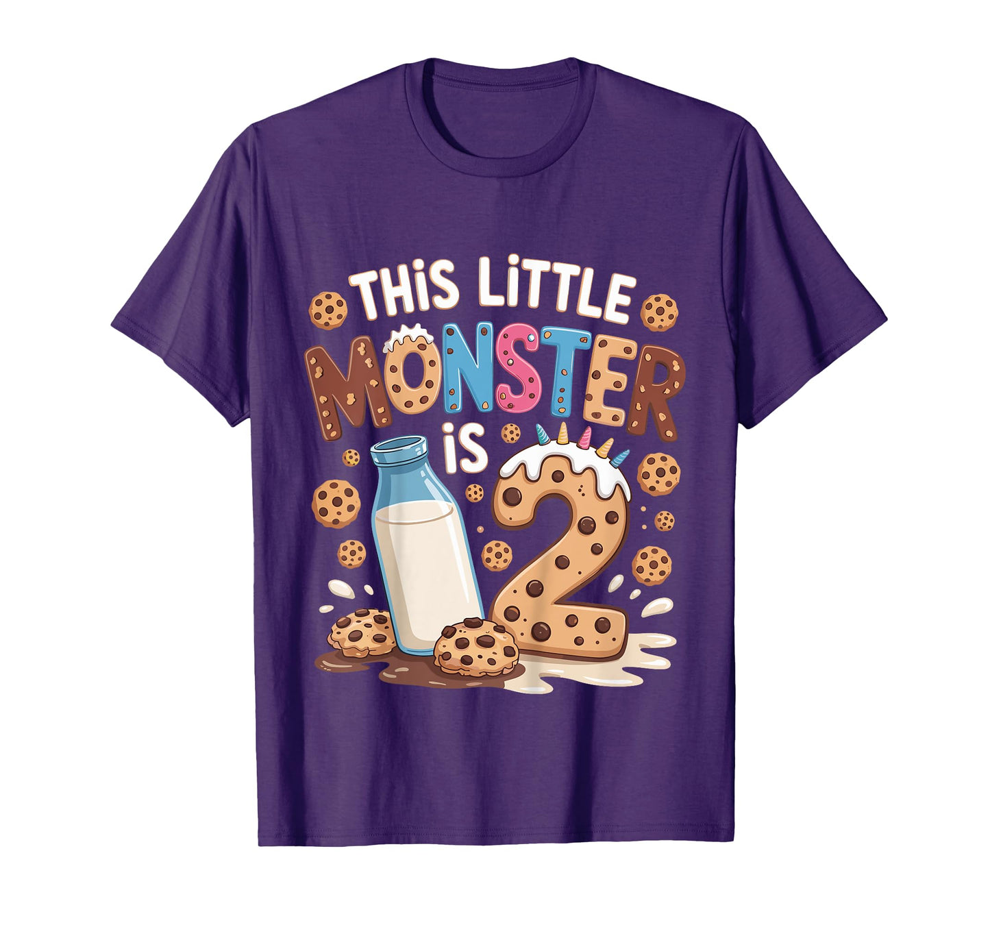 Kids This Little Monster Is 2 Birthday Milk 2nd Bday Boy Girl T-Shirt