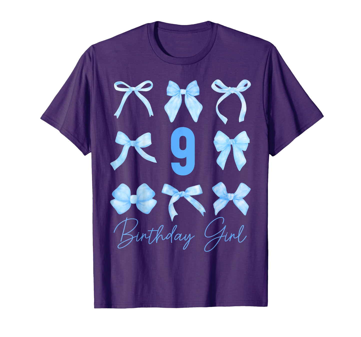Birthday Girl Blue Coquette Bow 9 Year Old Aesthetic Girly T-Shirt
