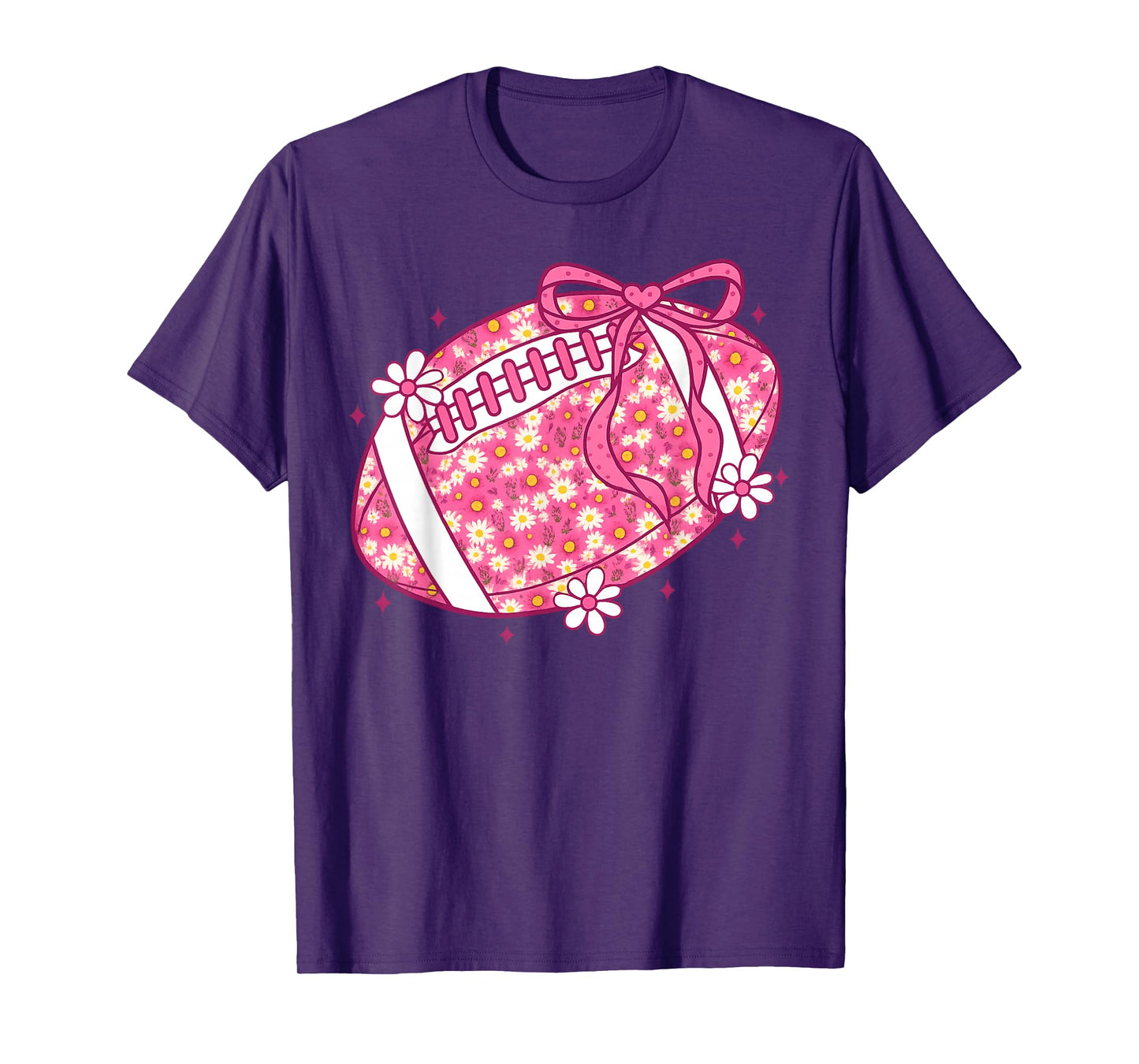 Pink Floral Football Coquette Bow Game Day Touchdown Season T-Shirt