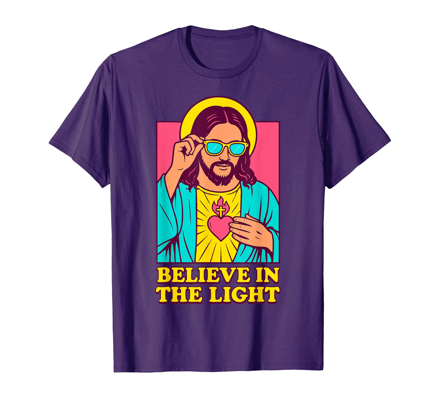 Christian Jesus Believe in The Light Anime Pop Art Blue T-Shirt