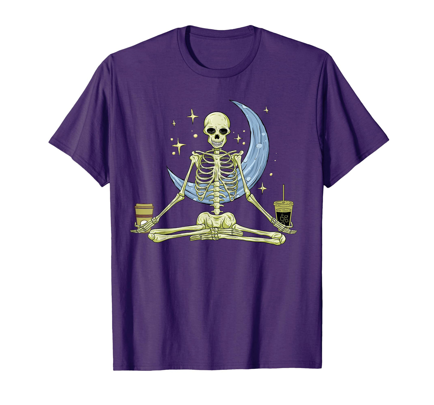 Skeleton Doing Yoga And Drinking Coffee Funny Meditation T-Shirt